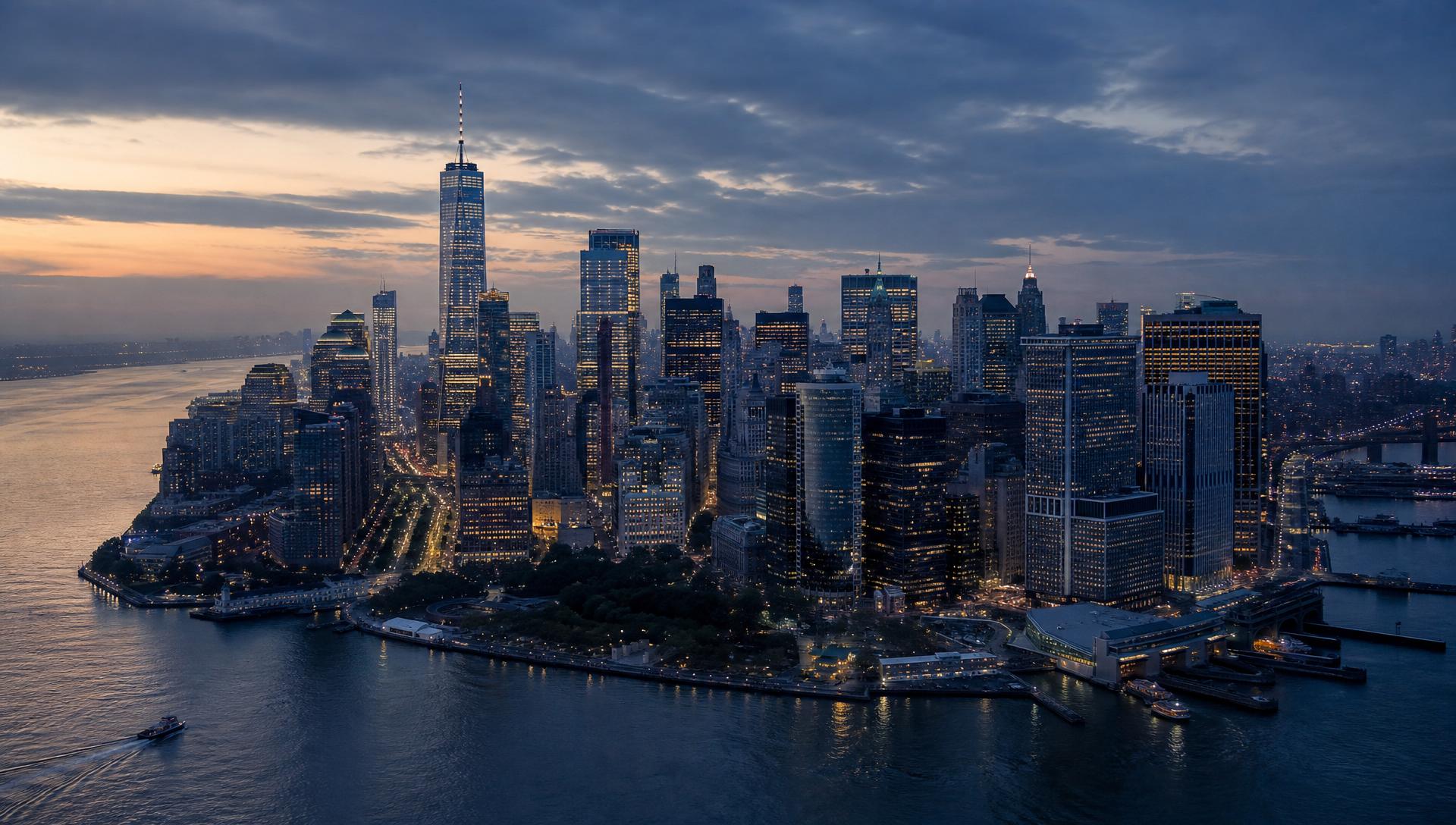 New York City skyline at dusk